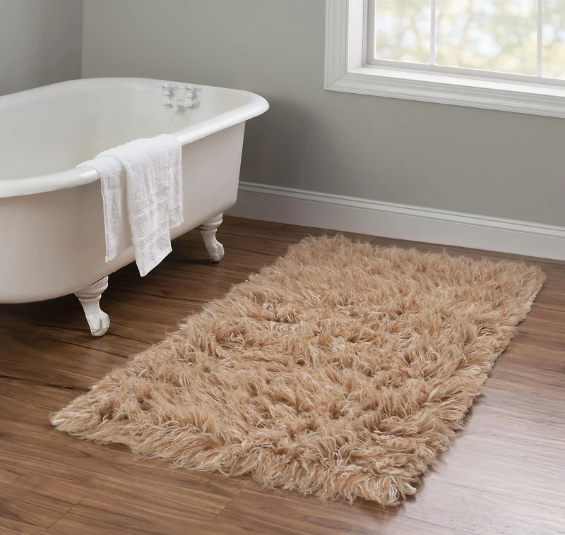 New Flokati 1400gr 2'4" x 4'8" Accent Rug, Tan