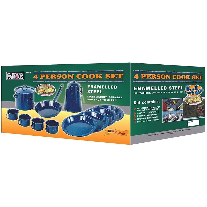 Ensemble de Cuisine de Camping en Email Bleu de 13 Pièces de World Famous