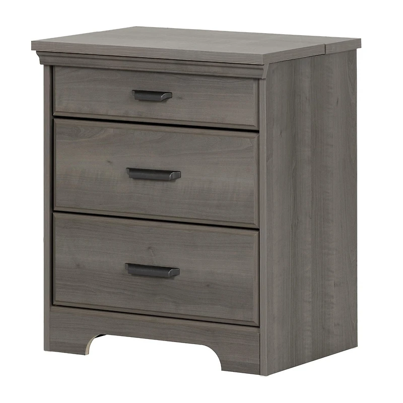 South Shore Versa Nightstand with Charging Station and Drawers for Adult, in Gray Maple