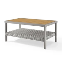 Songmics Home Collection Sencillo - Table Basse avec Rangement, Rotin et Faux Bois, Gris et Beige