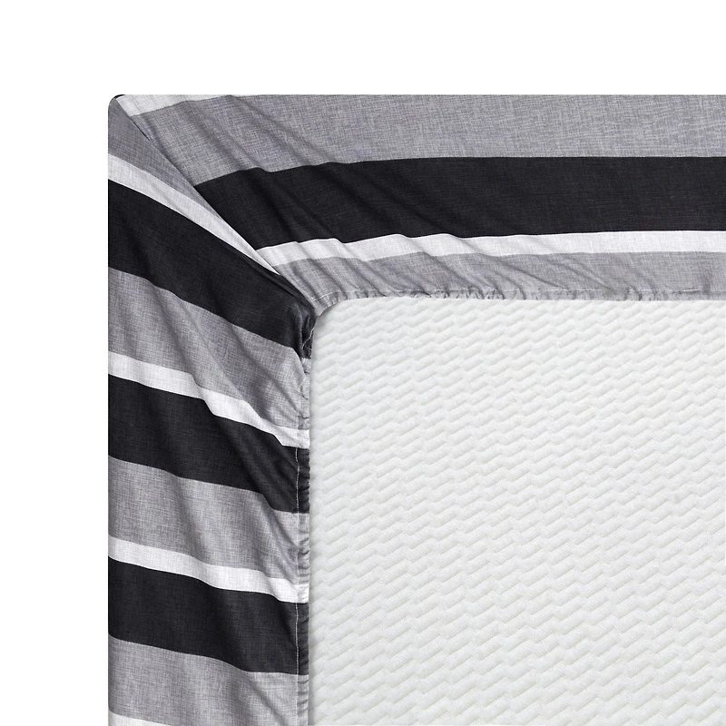 Marina Decoration Ultra Soft Silky Deep Pocket Rich Printed Bedding Rayon from Bamboo All Season Sheet Set with Pillowcases, Black Grey Stripes Pattern
