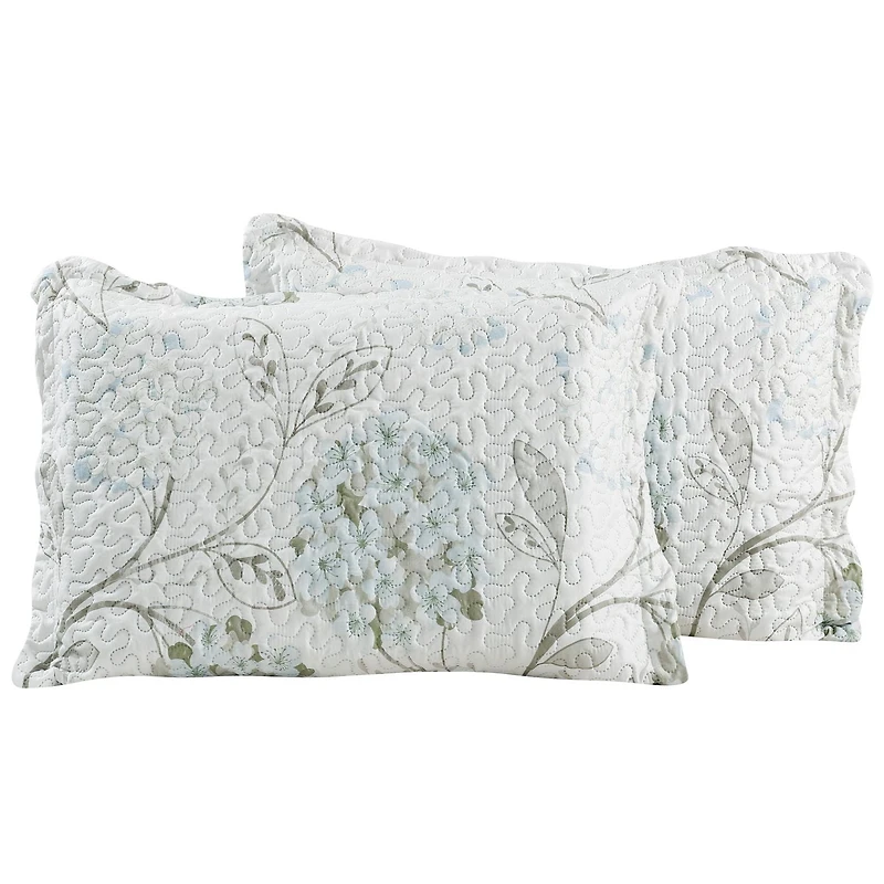 Marina Decoration Rich Printed Embossed Pinsonic Coverlet Bedspread Ultra Soft Bedding Summer Quilt Set with Shams, Blue Hydrangea Floral Pattern
