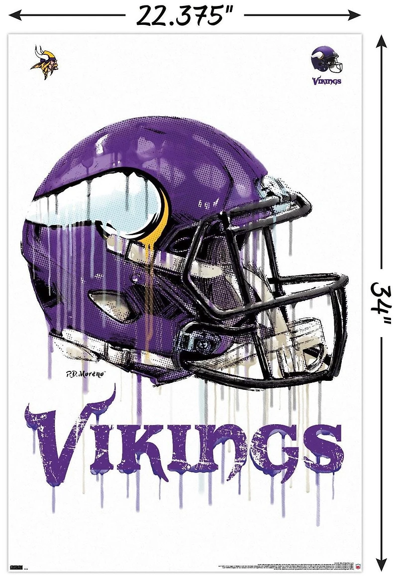 NFL Minnesota Vikings - Drip Helmet 20 Wall Poster, 22.375" x 34" Framed