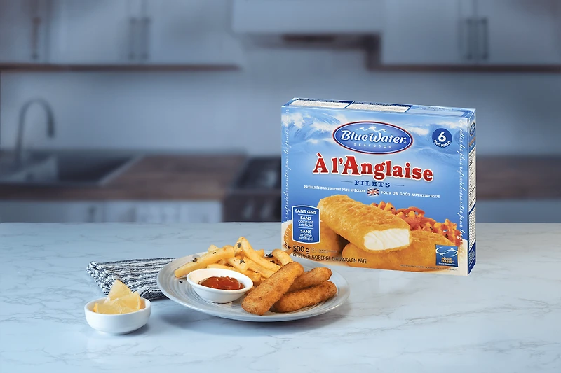 Poisson à l'Anglaise BlueWater Seafoods, Goberge sauvage, Congelé, 6 morceaux, Emballage de 500 g Filets de goberge sauvage à l'Anglaise
