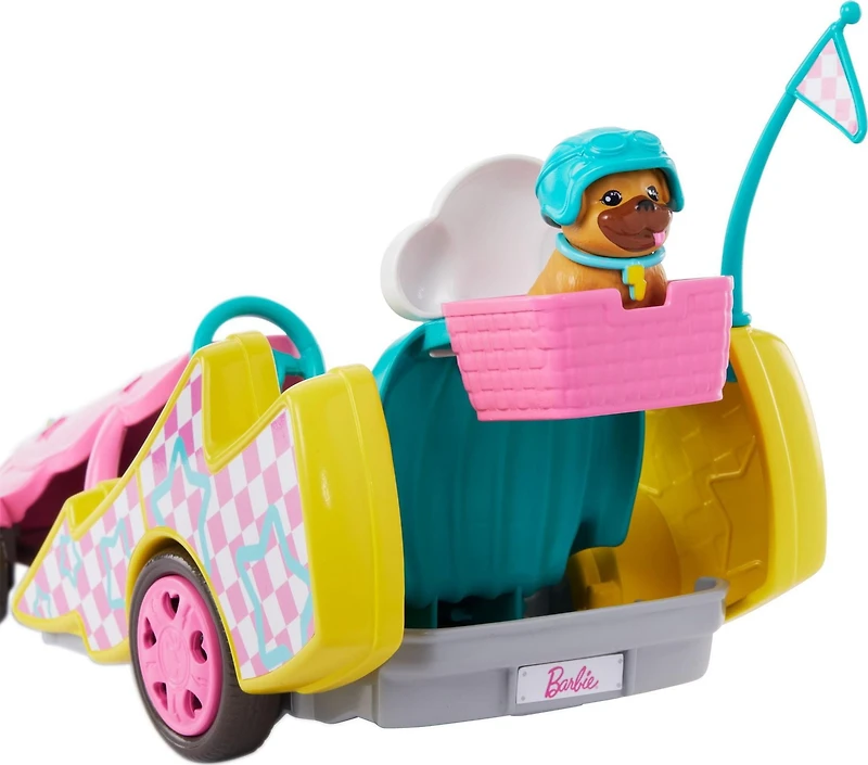Barbie-Poupée Stacie Karting, avec kart, chien et accessoires