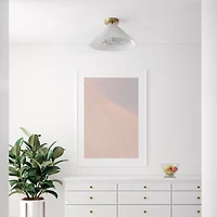 Novogratz x Globe 2-Light Matte Brass Flush Mount Ceiling Light with Off-White Pleated Fabric Shade