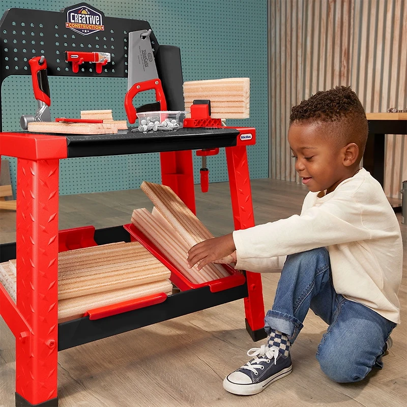 Little Tikes Creative Construction Workbench with 15+ Accessories, Pretend Play Construction Set, for Boys and Girls Ages 3+ Years