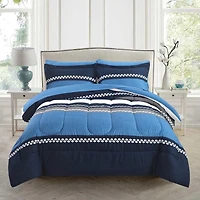 Literie Marina Décoration ultra douce et luxueuse en duvet d'oie, alternative au duvet d'oie, imprimée, avec draps et motif à rayures géométriques bleu marine