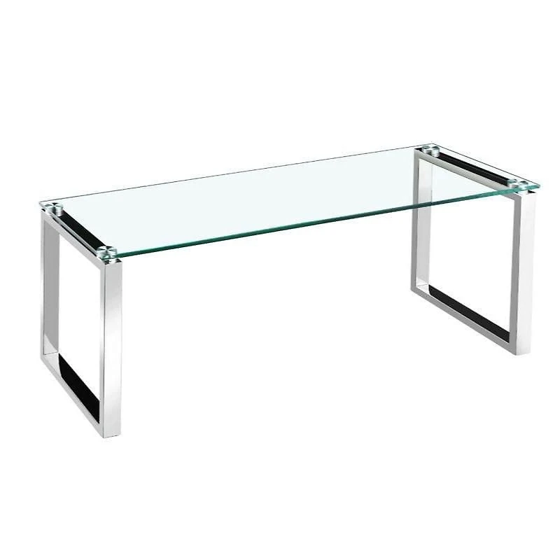 Gyna Large Coffee Table – Elegant Glass Top with Shiny Chrome Legs, Modern Design