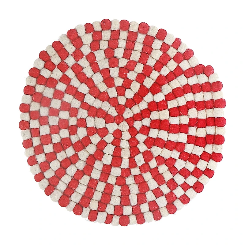 Round Felt Ball Trivet (Red & Beige)