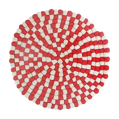 Round Felt Ball Trivet (Red & Beige)
