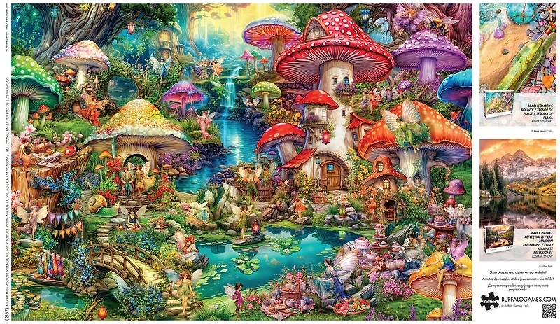 Puzzle de jigsaw de 2000 pièces Buffalo Games Merry Mushroom Village Picnic pour adultes à partir de 14 ans