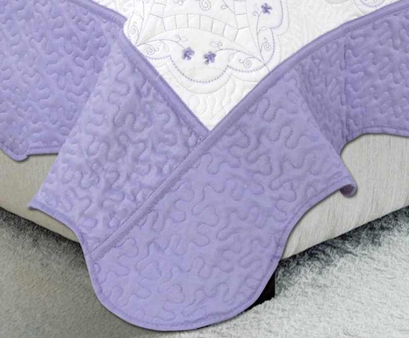 Couvre-lit Marina Decoration brodée, ensemble de literie d'été ultra doux et uni avec taie d'oreiller matelassée, motif floral violet