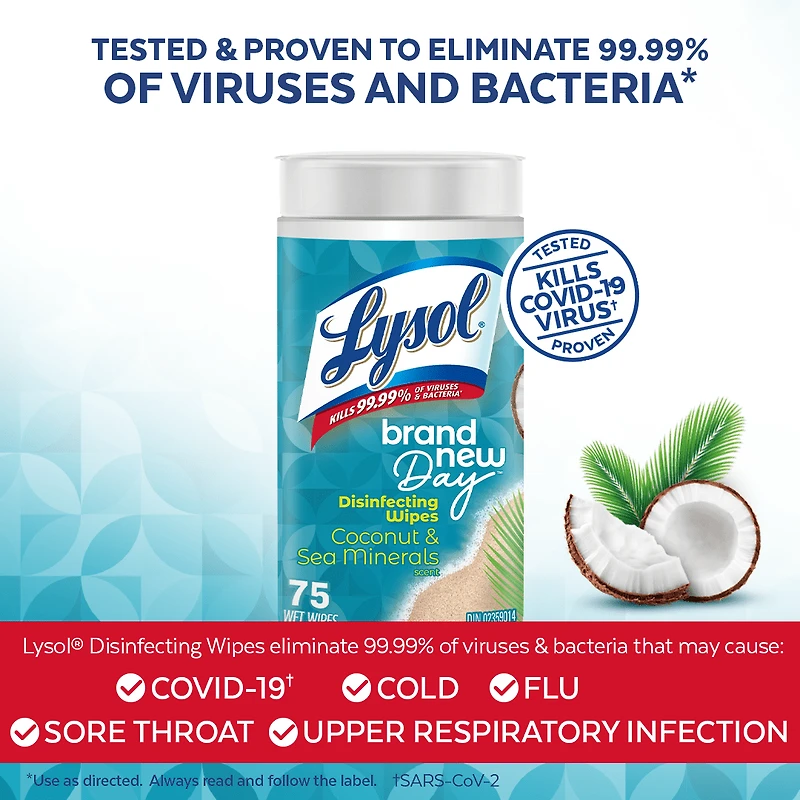 LYSOL® Lingettes Désinfectantes - Noix de Coco et Mineraux Marins 75ct