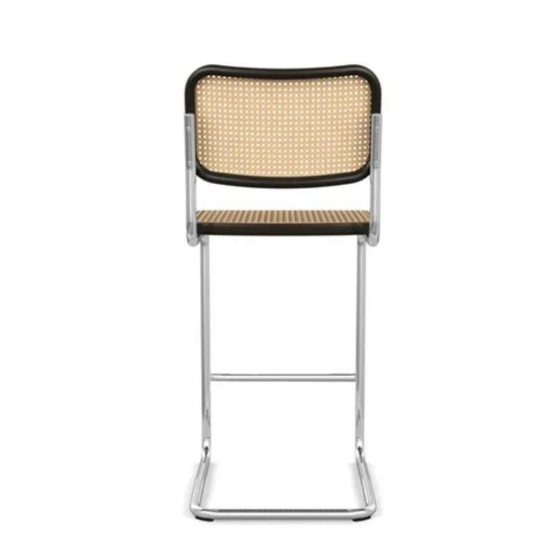 Cesca Counter Stool made of natural rattan, black beech wood frame, and chromed legs.
