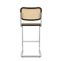Cesca Counter Stool made of natural rattan, black beech wood frame, and chromed legs.