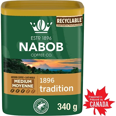 Café moulu à torréfaction moyenne Nabob 1896 Tradition, boîte de 340 g 340 g