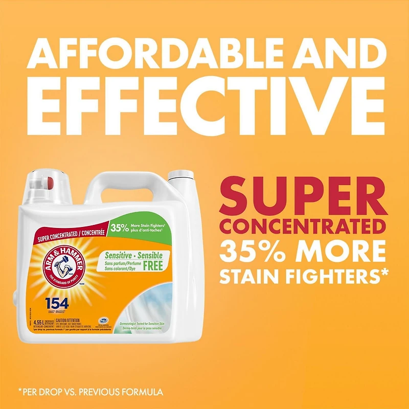 Arm & Hammer Sensitive Skin Scent Free Liquid Laundry Detergent, 154 Loads, 4.55-L