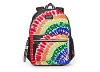 Justice™ Brand Girls Tie Dye Nylon Multi Compartment Backpack 17” Backpack with Texture Rubber Embossed Keychain