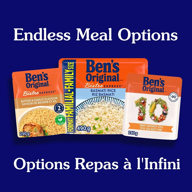 Riz à saveur de beurre et ail Bistro Express de marque Ben's Original, 250 g La perfection à tout coupMC