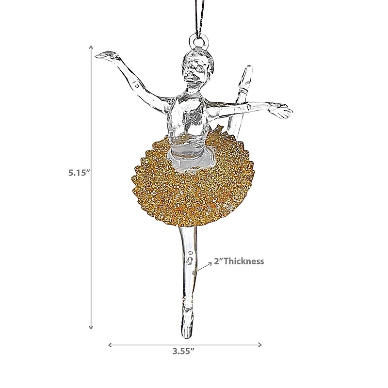 Christmas Acrylic With Gold Ornament Ballerina - Set of 12