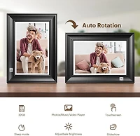 KODAK RWF-127 Cadre photo numérique WiFi, 10,1" FHD 1920 x 1200IPS, 32 Go, couleur noir rougeâtre, cadre en bois