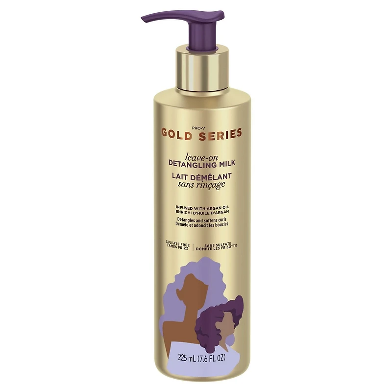 Soin de lait démêlant sans rinçage Pantene Gold Series sans sulfate avec huile d’argan pour cheveux bouclés et enroulés