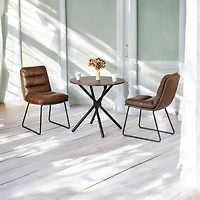 Ensemble salle à manger industriel Homy Casa avec chaises en similicuir, table espresso ronde pour 2 personnes et pieds luge, coin repas compact pour cuisine ou appartement, brun