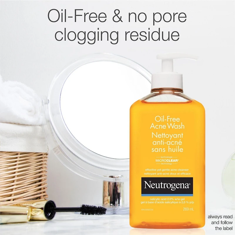 Nettoyant antiacné sans huile NEUTROGENA, nettoyant pour le visage doté d’un traitement contre l’acné avec 2 % d’acide salicylique, nettoyant quotidien contre l’acné sans huile pour la peau sujet 269 ​​ml