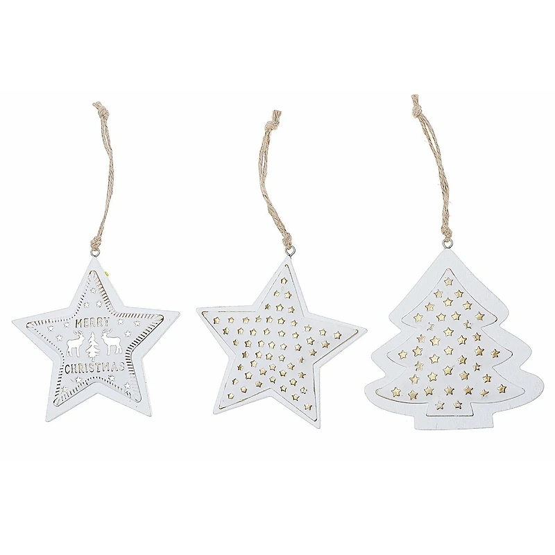 Wooden Star And Tree Ornament - Set of 12