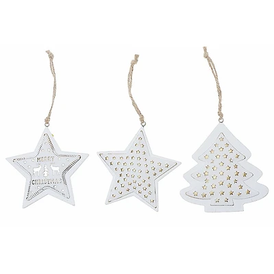 Wooden Star And Tree Ornament - Set of 12