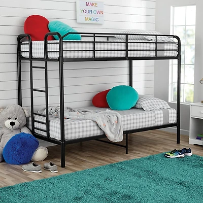 MS Metal Frame Bunk Bed Space-Saving, Twin-over-Twin, Black Color