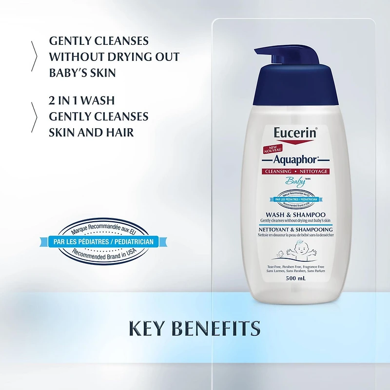 Aquaphor Baby Wash & Shampoo, Tear Free, Fragrance Free, 500mL