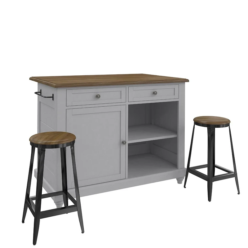 Îlot de cuisine avec tiroirs et deux (2) tabourets Kelsey de DHP