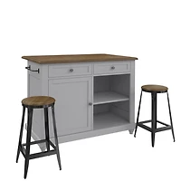 Îlot de cuisine avec tiroirs et deux (2) tabourets Kelsey de DHP