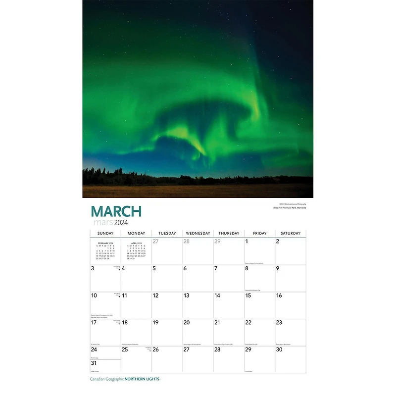 Wyman Publishing Canadian Geographic Northern Lights 2024 14x24 Inch Deluxe Wall Calendar, 9781525611728