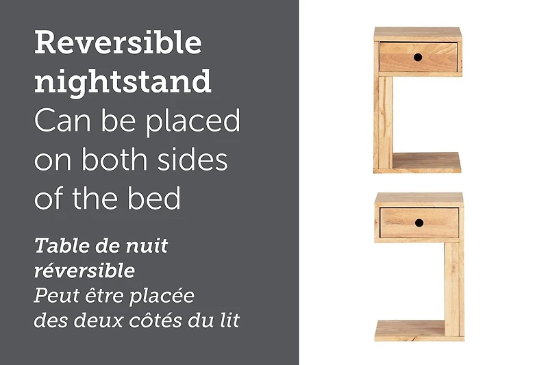 South Shore Sweedi Table de chevet 1 tiroir en bois massif-Bois naturel