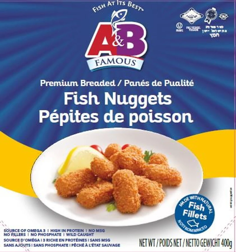 A&B Famous Nuggets de poisson panés de qualité supérieure 397g Nuggets de poisson panés de qualité supérieure