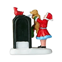 Christmas Village Dog Letter To Santa Decorative Figurine, 2.5 in, Multi-color Resin and Calcium Carbonate, by Holiday Time