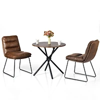 Ensemble salle à manger industriel Homy Casa avec chaises en similicuir, table espresso ronde pour 2 personnes et pieds luge, coin repas compact pour cuisine ou appartement, brun