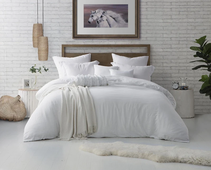 Ensemble de housse de couette en tissu froissé naturel ultra doux - Fermeture éclair