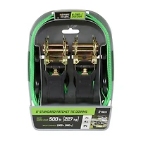 6' 1500 lb Padded Ratchet Tie Down 2 Pk Green