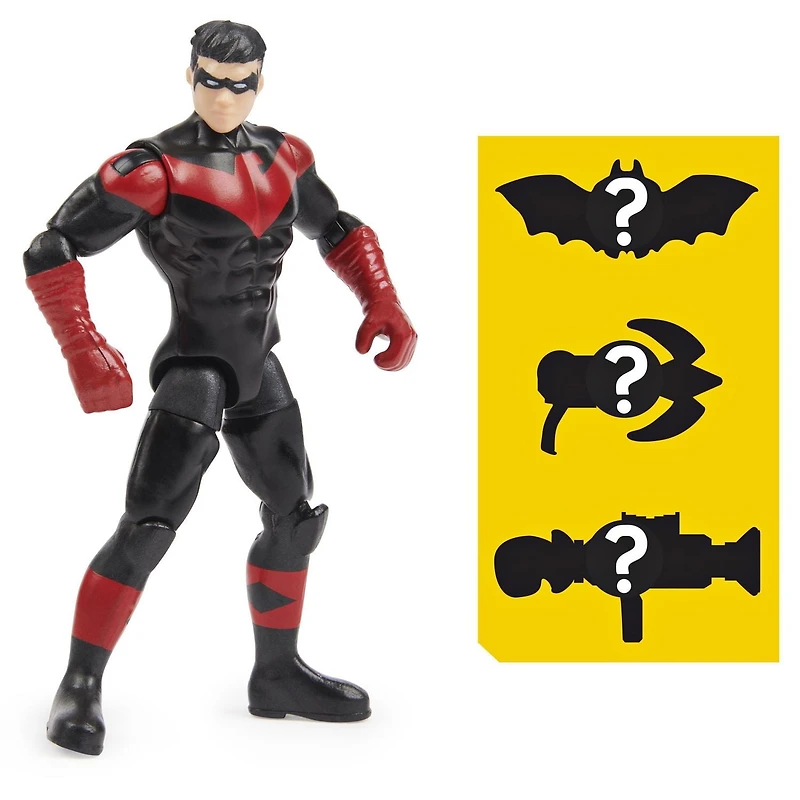 BATMAN, Figurine articulée NIGHTWING de 10 cm avec 3 accessoires mystère