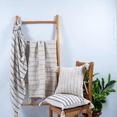 Jeté à rayures Natural 50"x60" - Gris