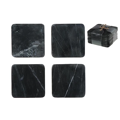 4Pc Marble Square Coaster 4X4" Black