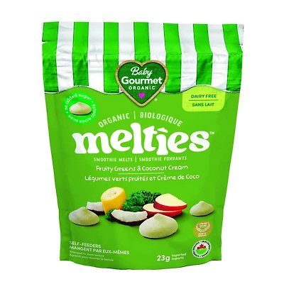 Fondants biologiques Melties légumes verts fruités et crème de noix de coco pour bébé de Baby Gourmet, 8 mois+ Fondants biologiques - 23 g