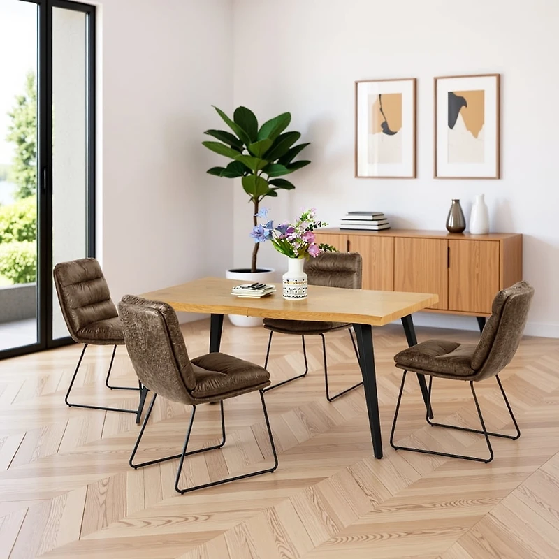 Ensemble de salle à manger 5 pièces Homy Casa - Table rectangulaire et 4 chaises industrielles pour 4 personnes