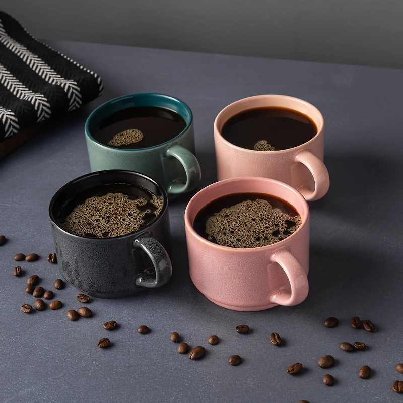 Lot de 4 tasses empilables Thyme & Table, mélange de couleurs réactives, 325 ml, grès