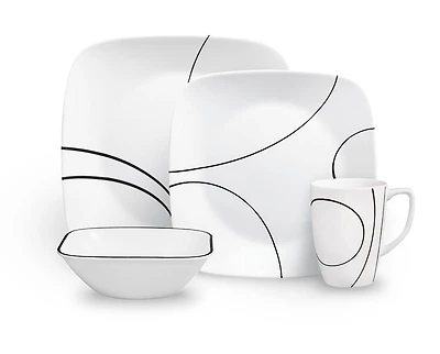 Ensemble de service de table de 16 pièces de CorelleMD Studio, Série Simple Lines