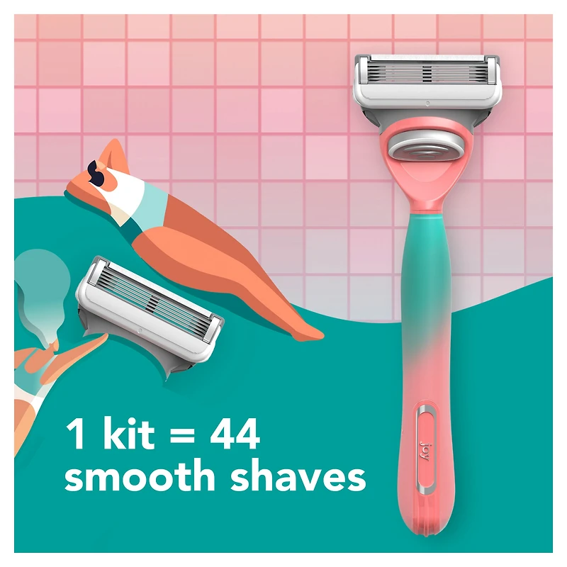 rasoir joy qui change de couleur pour femmes, trousse de rasage avec 1 manche + 2 cartouches de rechange